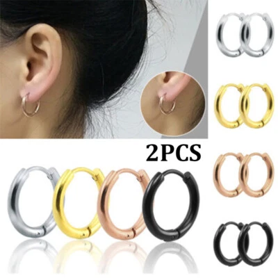 Round Titanium Steel Studs Earrings Women Men Unisex Punk Hoop Earrings Jewelry♡ - Image 1 of 4