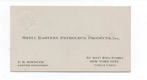 Tarjeta de visita Shell Eastern Petroleum Products década de 1930 Departamento de Aviación de Nueva York - Imagen 1 de 1