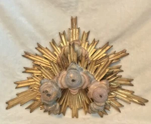 Antique 18th c. Wood Polychrome Religious Church Architectural Fragment HEAVEN - Picture 1 of 12