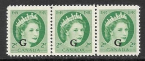Canada 1955 strip of 3 "G" ovp't. wide spacing SC O41i & vert. rib O41ii MNH - Picture 1 of 2