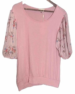 Emi & Joe Hada Rosa Transparente Floral Puff Manga Corta 1X Nuevo con Etiquetas Coqueta Cottage Foto 1 de 4