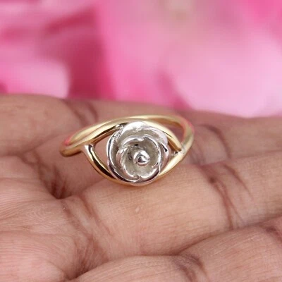 Кольцо ручной работы с цветком розы, двухцветное кольцо, минималистское кольцо подарок на день рождения для любви - Изображение 1 из 4