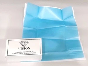 25pc Diamond Parcel Papers Delux 80x45mm White + 2 Blue German inner VISION - Picture 1 of 5