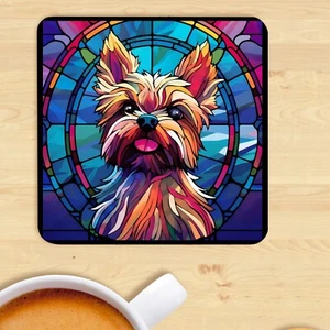 Pet Dog Coaster, Stained Glass Effect Print, Yorkshire Terrier - Picture 1 of 1