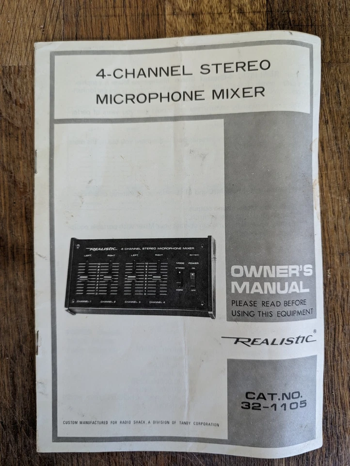 4-Channel Stereo Mic Mixer Owner’s Manual w/schematic - Realistic # 32-1105 - Image 1 of 2