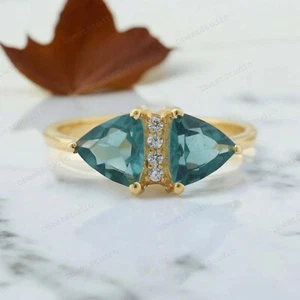 925 Sterling Silver 5MM Trilliant Cut Natural Topaz Ring Cubic zirconia Ring - Picture 1 of 9