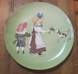 Antique Mettlach Villeroy & Boch 12" Dutch Children Feeding Goat Wall Plate - Picture 1 of 24
