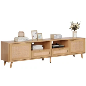 TV Ständer, Rattan Lowboard für 80-Zoll-Fernseher, TV Schrank Fernsehschrank - Bild 1 von 12