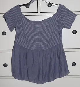 NUEVO SIN ETIQUETAS Damas Antiguo Azul Marino Hombro Descubierto Bebé Muñeca Denim Azul Top Talla L - Imagen 1 de 8