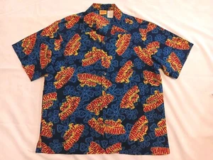 Vtg Hawaiian Tropic Button-Up Shirt Mens Sz L Blue Red Logo Short Sleeve Nwot - Picture 1 of 8