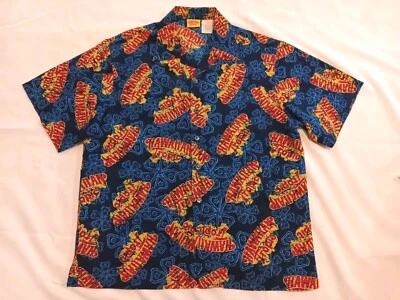 Vtg Hawaiian Tropic Button-Up Shirt Mens Sz L Blue Red Logo Short Sleeve Nwot - Image 1 of 4