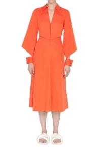 Vestido camisa recortada Cue | naranja, algodón/modal, mediodía, cuello, línea A, puños - Imagen 1 de 14