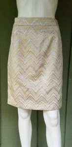 TRINA TURK Silver Gold Metallic Zig Zag Skirt 6 - Picture 1 of 4
