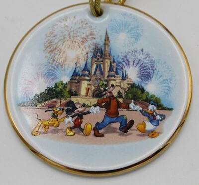 Magic Kingdom Ornament Disc 2001 Walt Disney World USA Mickey Donald Goofy Castl - Image 1 of 4