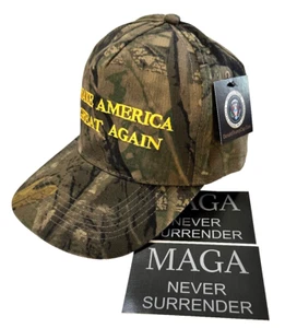 Trump 2024 MAGA Hat ...Camo + 2 ..NEVER SURRENDER.. Decals - Picture 1 of 2