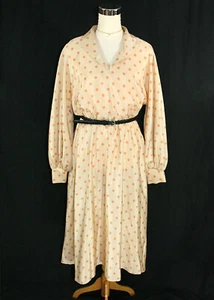 Vintage Jerry Silverman Saulino Polka Dot Long Sleeve Blouson Dress M L 1970s - Picture 1 of 9