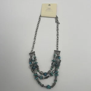 Boho Faux Turquoise Silver Tone Beaded Multi Strand Statement Necklace Davinci - Picture 1 of 6