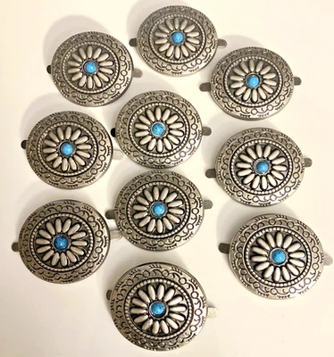 10 Western Concho Lot Oval Stamped Silver Tone Belt Saddle Leather Craft 1 1/8” - Image 1 of 4