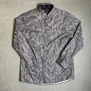 Rock Roll n Soul Shirt Mens XL Gray Floral Button Up Long Sleeve Casual Logo - Picture 1 of 12