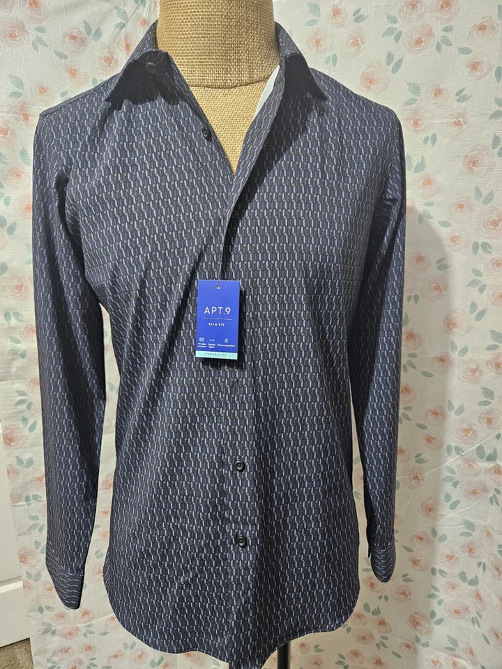 APT. 9, CAMISA DE VESTIR GEO HOMBRE NUEVA AZUL/GRIS POLI BL MANGA LARGA, TALLA 14.5 32/33 Foto 1 de 4