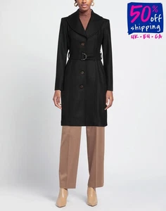 RRP €812 MARCIANO GUESS Coat IT42 US6 UK10 M Wool Blend Black Lined Belted - Picture 1 of 5