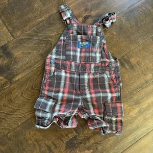 Oshkosh Boys 9 months Shortalls Brown Plaid Overall Shorts - Picture 1 of 5