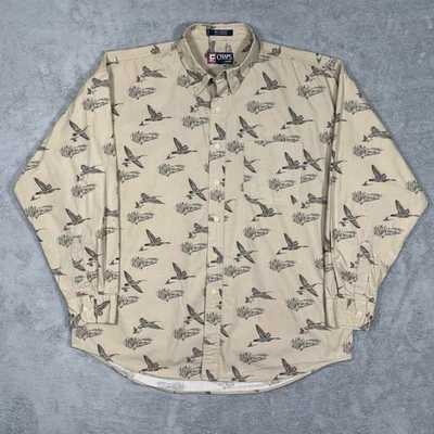 Camisa Chaps Ralph Lauren XL Estampado Pato Ganso Bronceado Botón Delantero Aire Libre Caza Foto 1 de 4