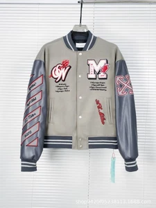 OFFS new OW joint heavy industry embroidery hot diamond baseball jacket WHITES - Picture 1 of 10
