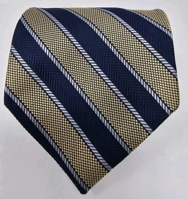 Corbata para hombre Bruno Piattelli hecha a mano 100 % seda a rayas azul dorado gris Foto 1 de 4