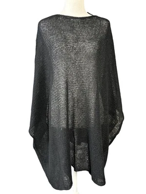 Poncho Suéter Zara Mujer M/L Negro Tejido Abierto Mezcla Lana Alpaca Capa De Gran Tamaño Foto 1 de 4