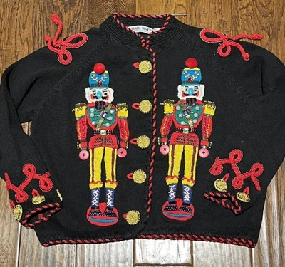 VTG Michael Simon Nutcracker Cardigan Christmas Holiday Sweater Women’s sz 2 Lg. - Image 1 of 4