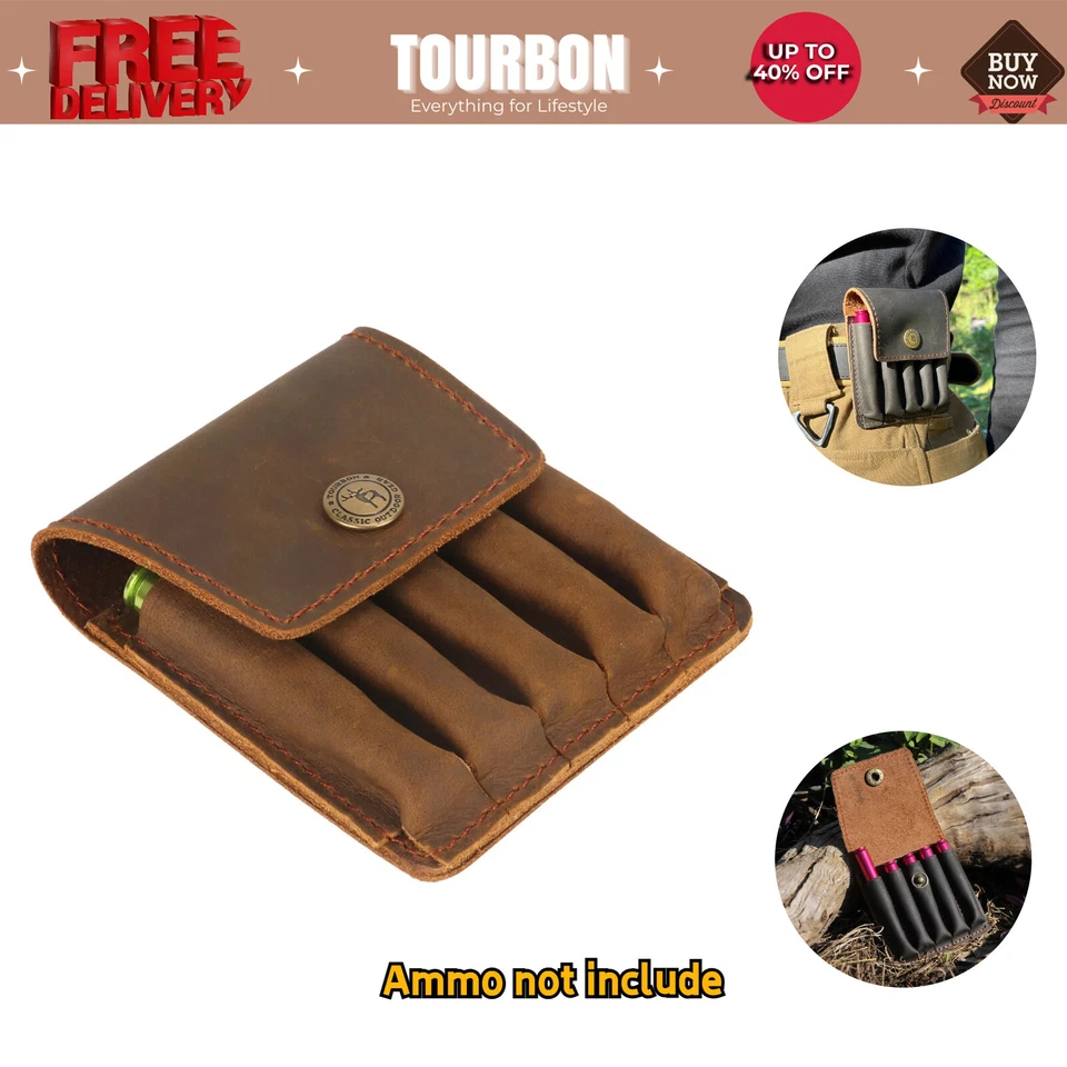 Tourbon Leather Rifle Cartridges Carrier Pouch Ammo Case Bullets Wallet for Belt