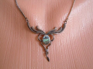 925 Argento Sterling Collana Collier Rimorchio & Lago Opale Einlage 7,7 G/43 CM - Foto 1 di 4