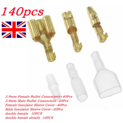 140pcs 3.9mm Car Motorcycle Brass Bullet Male Female Terminal Wire Connectors