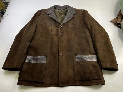 ABRIGO DE CUERO PASSAIC CO. Chaqueta de gamuza verde musgo vintage con forro de alpaca talla 48 Foto 1 de 4