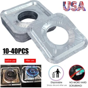 40Pcs Disposable Aluminum Foil Square Gas Burner Drip Pan Range Stove Bib Liners - Picture 1 of 18