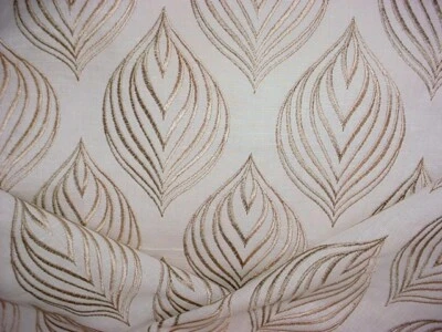1-7/8Y Kravet 32199 Cream Soft Gold Embroidered Leaf Linen Upholstery Fabric - Image 1 of 4