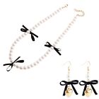 Elegant Black Bowknot Necklace And Earrings Set Statement Collar Jewelry Set