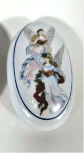 Caja baratija ovalada de porcelana vintage Angels 1995 nueva en caja 4 1/2" - Imagen 1 de 4