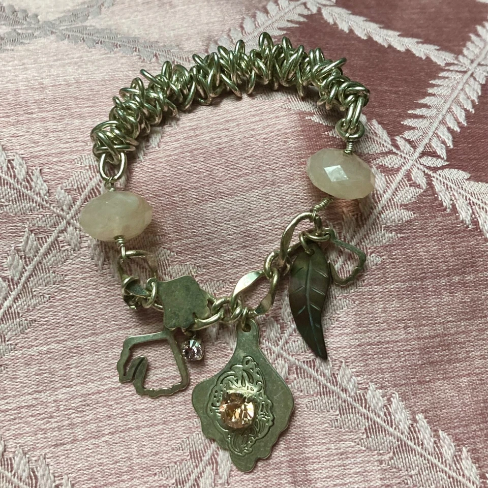 Parisian Charm Bracelet w/ ‘Pilgrim’ stamp, Rose Quartz Beads & Statement Charms - Image 1 of 4