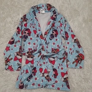 LOL Surprise Girls Size S Plush Robe Blue With Dolls And Pink Stars EUC - Picture 1 of 4