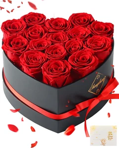 16 Flowers Forever Preserved Roses in a Heart Box, Preserved Flowers Womens Birt - Picture 1 of 12