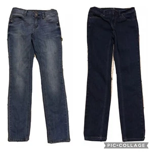 2 Pairs Justice Jeans Girls 10 Dark Wash Simply Low Super Skinny Blue Stretch - Picture 1 of 10