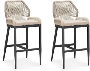 Purple Leaf Bar Stools Set of 2 Rattan Outdoor Bar Chairs Wicker Bar Height Stoo - Picture 1 of 9