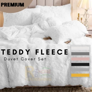Teddy Bear Fleece Duvet Cover with Pillow Case/ Fitted Thermal Warm Bedding Set - Picture 1 of 4