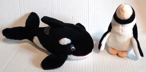 2 Peluche Sea World Shamu Orca Ballena 10" Largo y Pingüino 6" Alto - Imagen 1 de 4