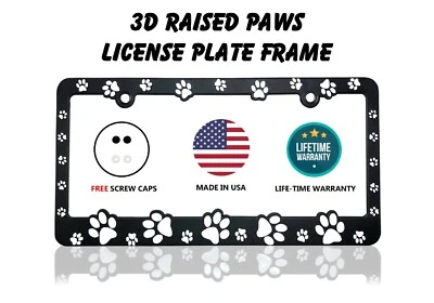 3D Raised Paws Custom Designed License Plate Frame for Pet Lovers - Made in USA - Image 1 of 4