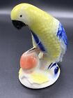 Yellow and Blue Parrot African Grey? Hand Painted Ceramic Made In Brazil