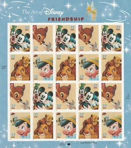USA Stamp Sheet _ Disney FRIENDSHIP _ 20 Pcs 37 Cent Stamps - MNH - Picture 1 of 2