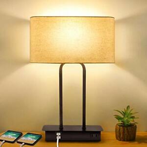 3-Way Dimmable Touch Control Table Lamp with 2 USB Ports and AC Power Cream